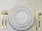 50pc Heavyweight Wedding Plastic Plate Set (25 Guests) - Elegant Imperial Design in White, Blue & Gold - 25 Dinner Plates (10.5") + 25 Salad/Dessert Plates (8") - Premium Disposable China-Look for Parties